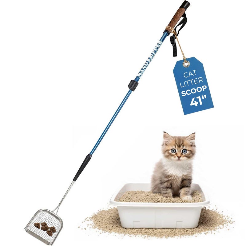 Sand Dipper Metal Cat Litter Scoop â€“ Long Handle Cat Poop Scooper for Litter Box (41â€), Heavy-Duty Stainless Steel Kitty Litter Scoop (Mid-Adjustable) - Image 1